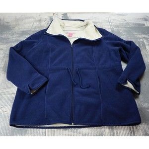 Woman Within Jacket Womens 1X blue fleece sherpa lined high neck cinch waist